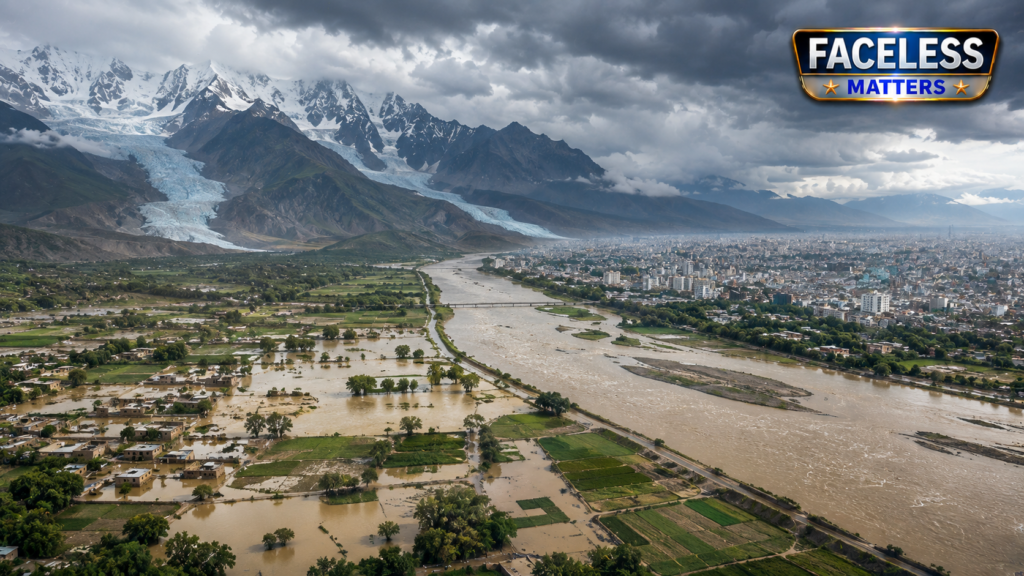 Pakistan Climate Risk 2026 with monsoon flooding, rivers, agriculture and Himalayan glaciers