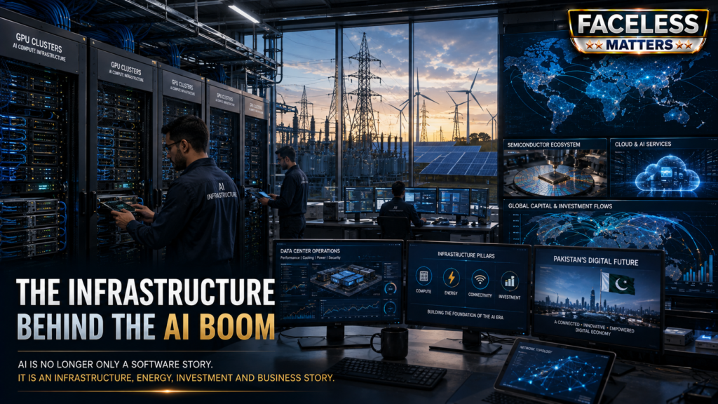 AI data center infrastructure with chips power systems and global technology networks