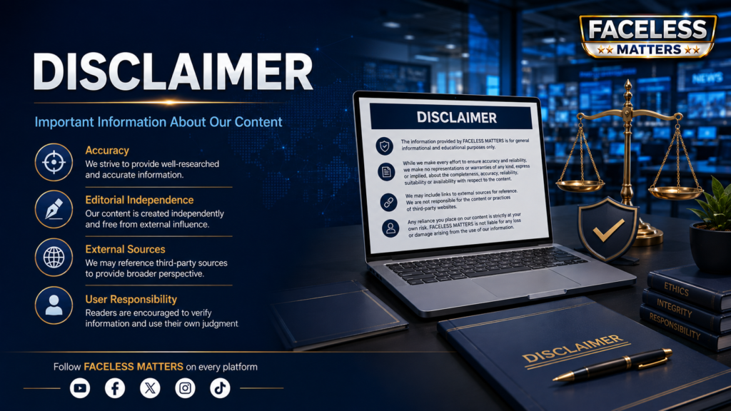 FACELESS MATTERS Disclaimer policy and editorial responsibility