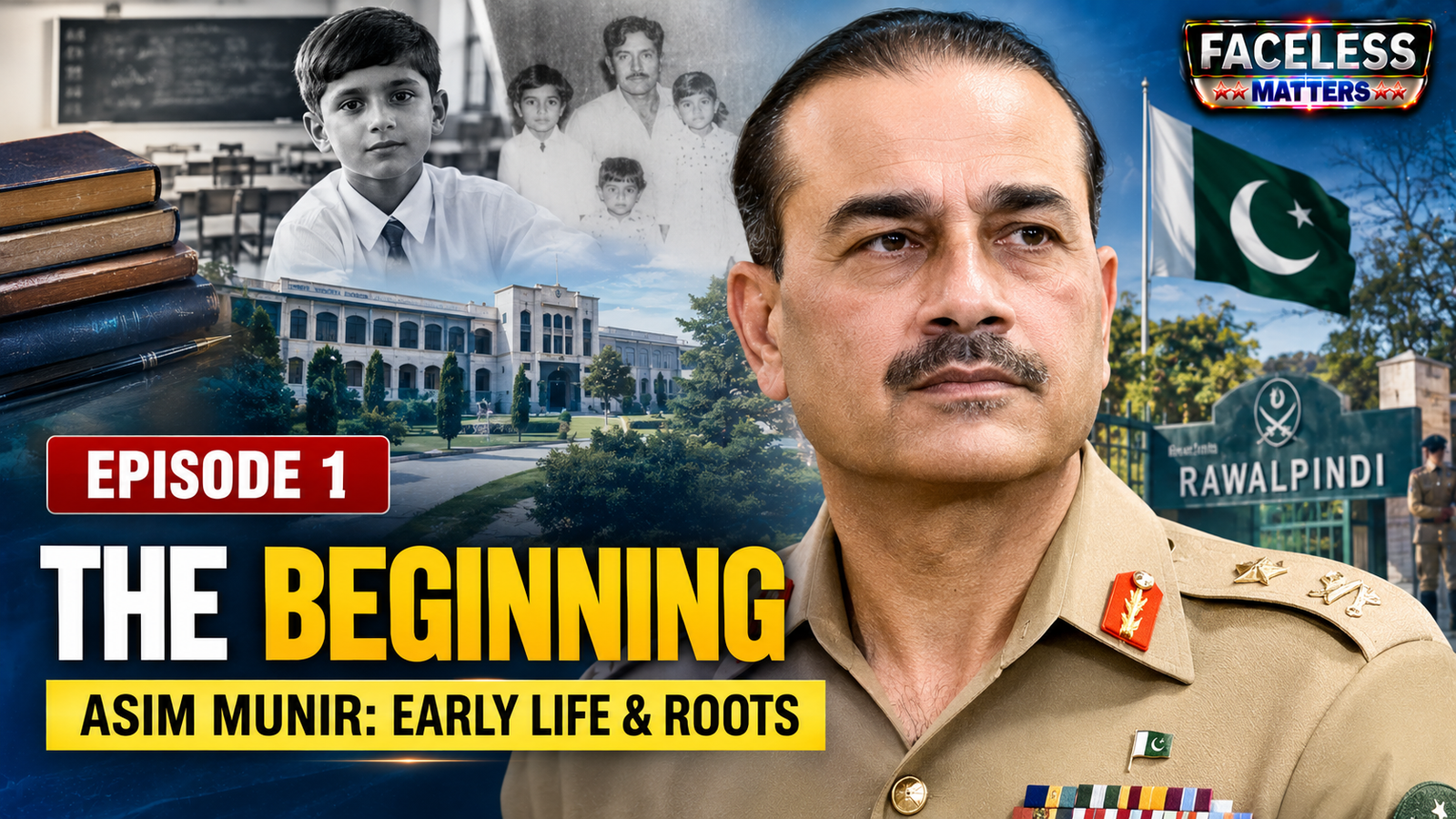 Field Marshal Asim Munir Episode 1 portrait representing his early life family roots and education in Rawalpindi