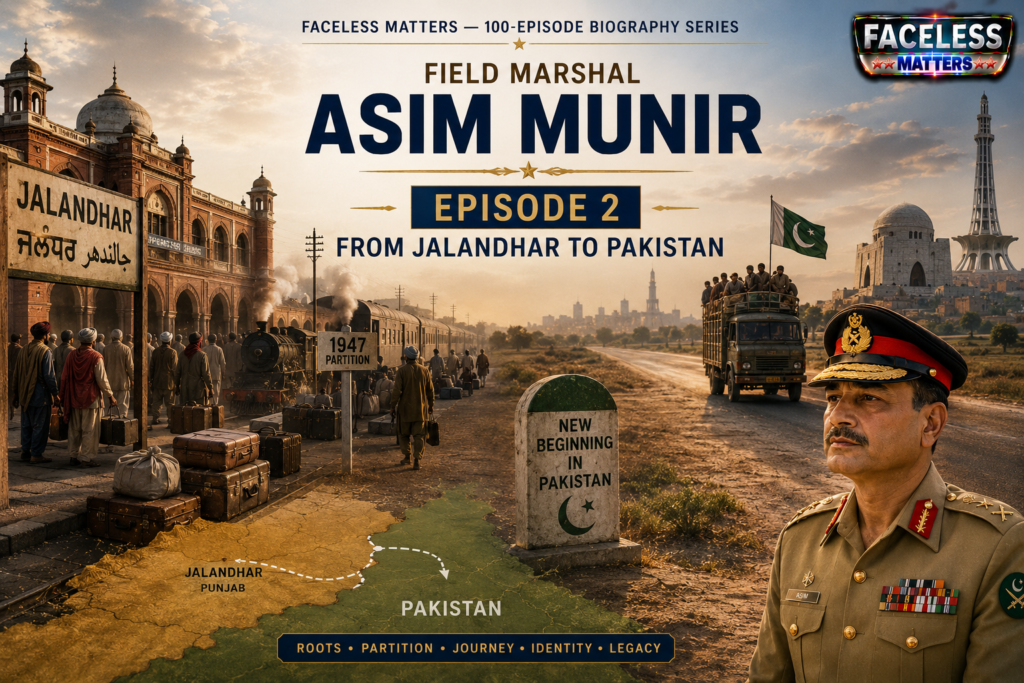 Asim Munir family history Episode 2 showing his reported family roots in Jalandhar and migration to Pakistan after Partition