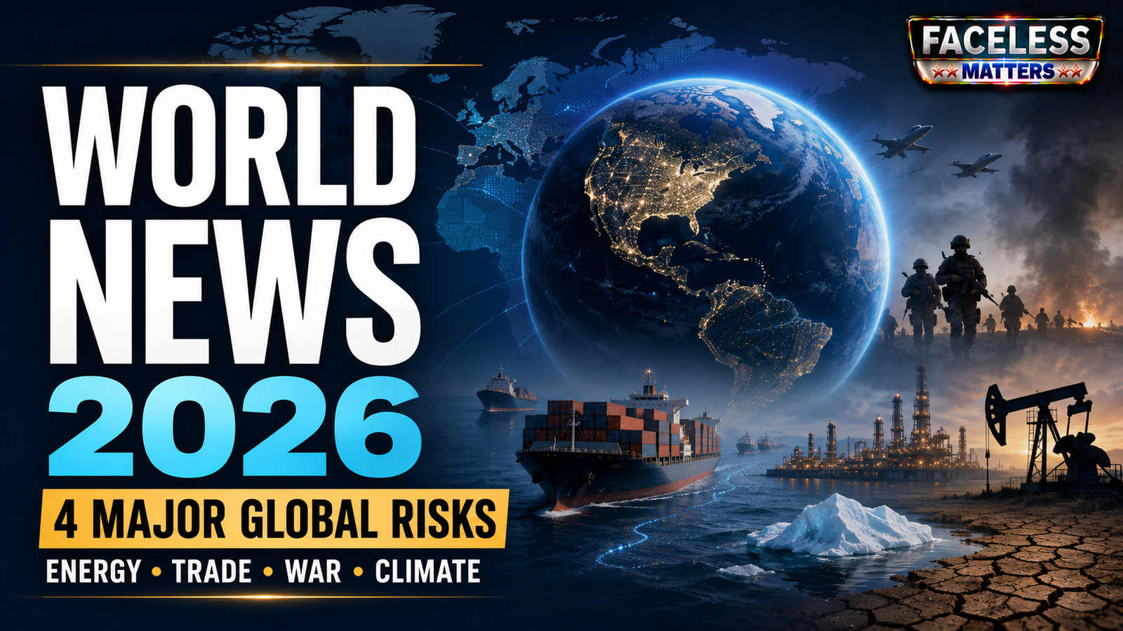 World News 2026 showing major global risks involving energy trade war and climate