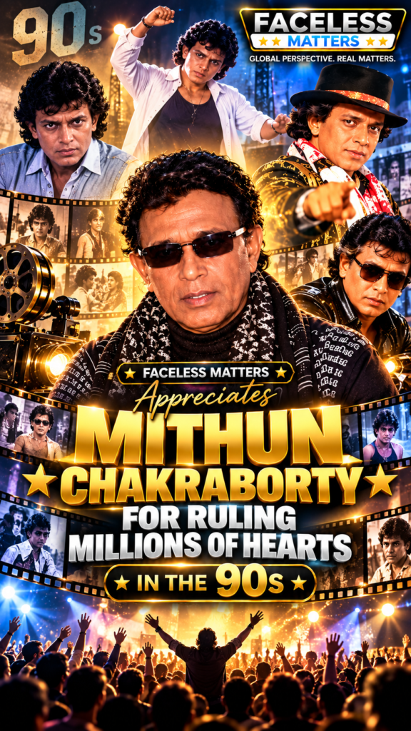 FACELESS MATTERS appreciation of Mithun Chakraborty for his enduring popularity and connection with audiences in the 1990s