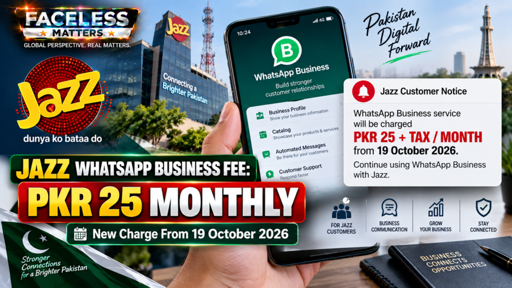 Jazz WhatsApp Business fee PKR 25 monthly charge notice from October 2026