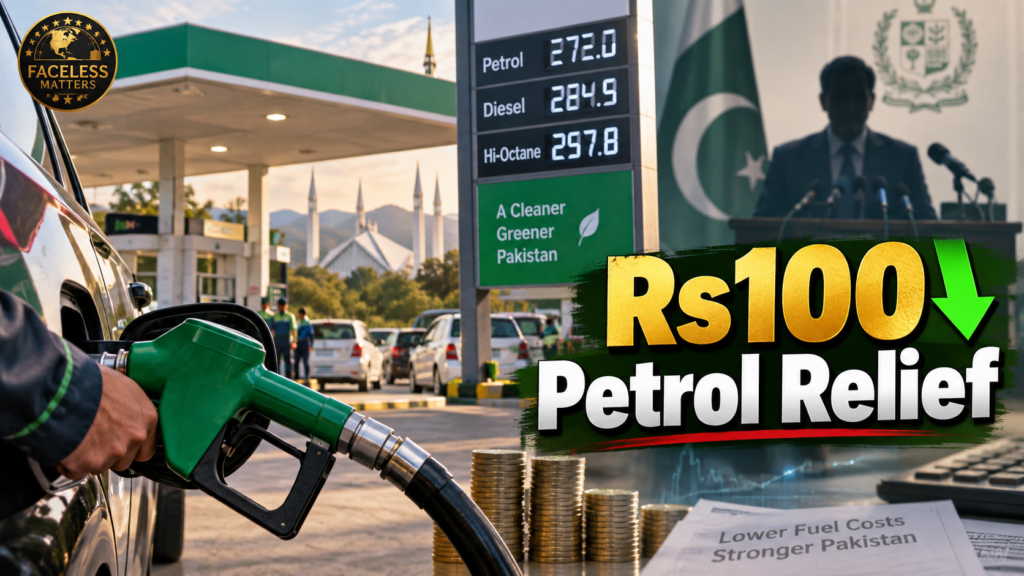 Pakistani petrol station representing the Rs100 per litre petrol relief scheme