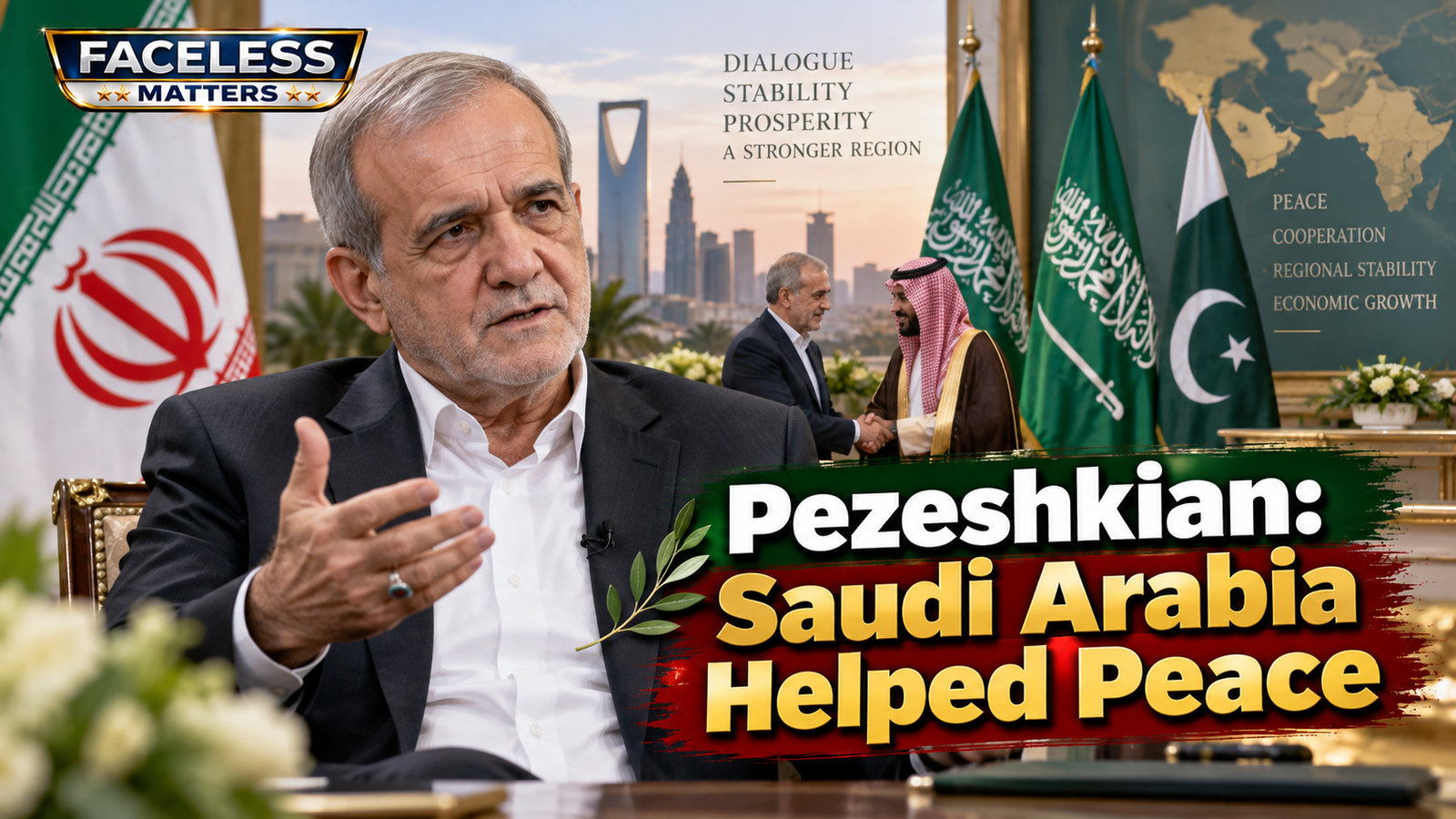 Masoud Pezeshkian discussing Saudi Arabia and regional peace efforts