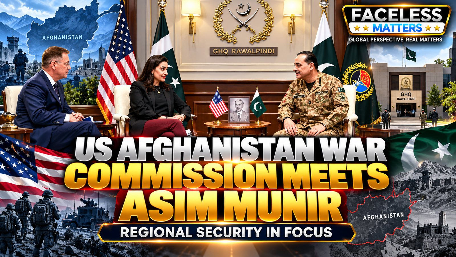 US Afghanistan War Commission delegation meets Field Marshal Asim Munir at GHQ Rawalpindi