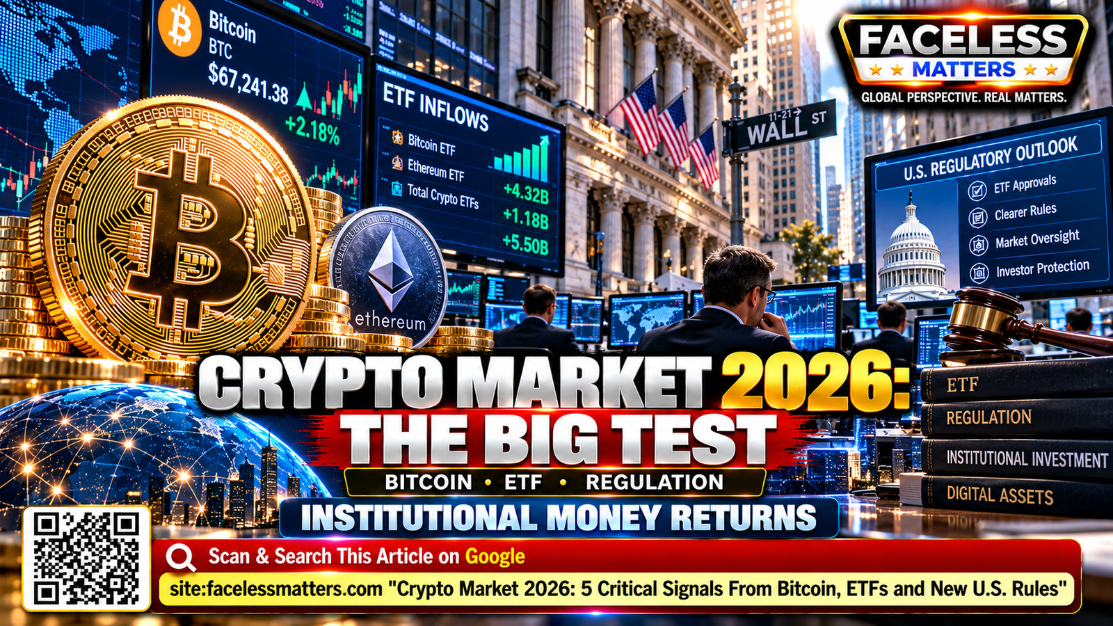 Crypto market 2026 showing Bitcoin ETFs institutional investment and regulation