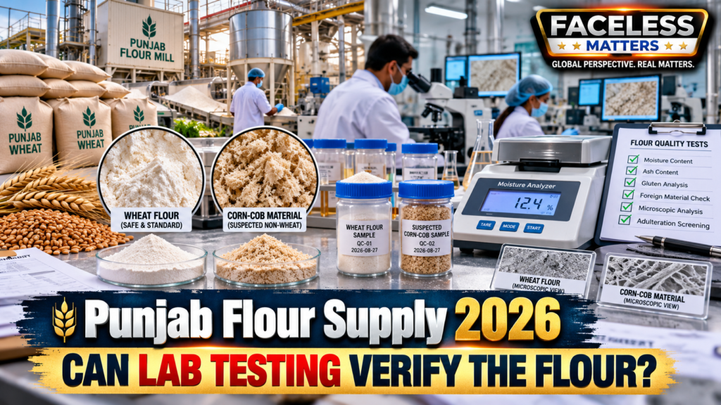 Punjab Flour Supply 2026 laboratory testing of wheat flour quality and suspected corn-cob material