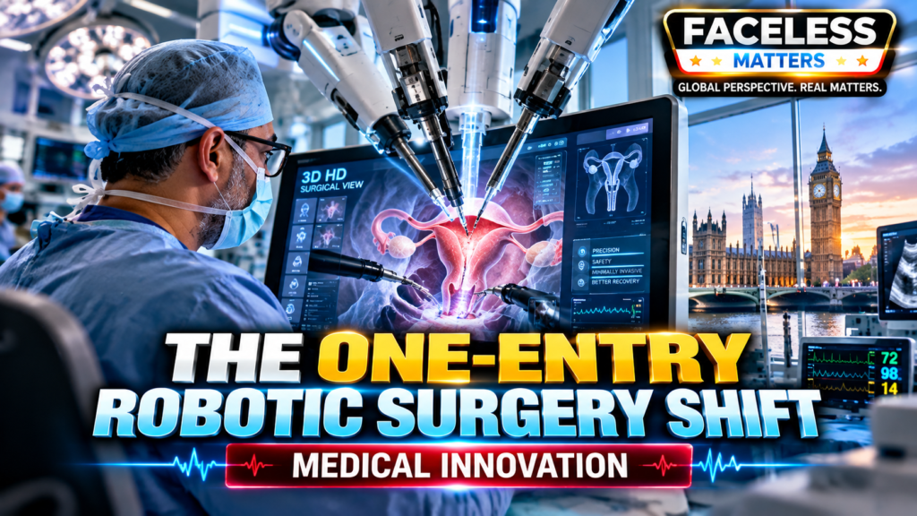 Single-port robotic surgery technology used for advanced gynecological procedures in the UK